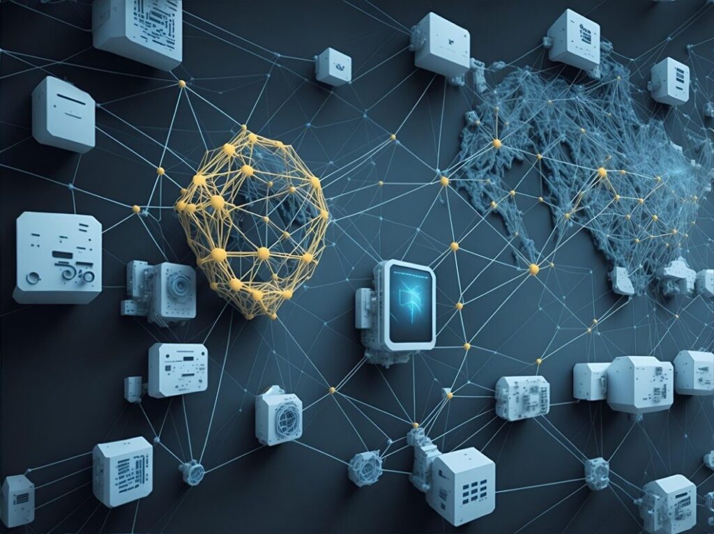Nic.br lança domínio ia.br e amplia opções para tecnologia no Brasil 3 Ilustração de rede de internet conectada, simbolizando os novos domínios do Brasil, incluindo ia.br e social.br.