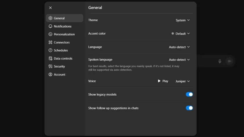 Menu do ChatGPT mostrando a opção Show Legacy Models para acessar modelos GPT-4o e legados