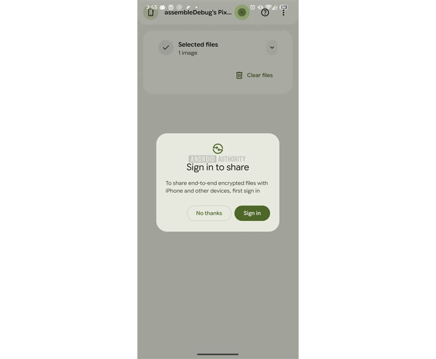 Quick Share no iPhone: indício em beta do Google 3 Quick Share no iPhone: tela oculta pede login para compartilhar