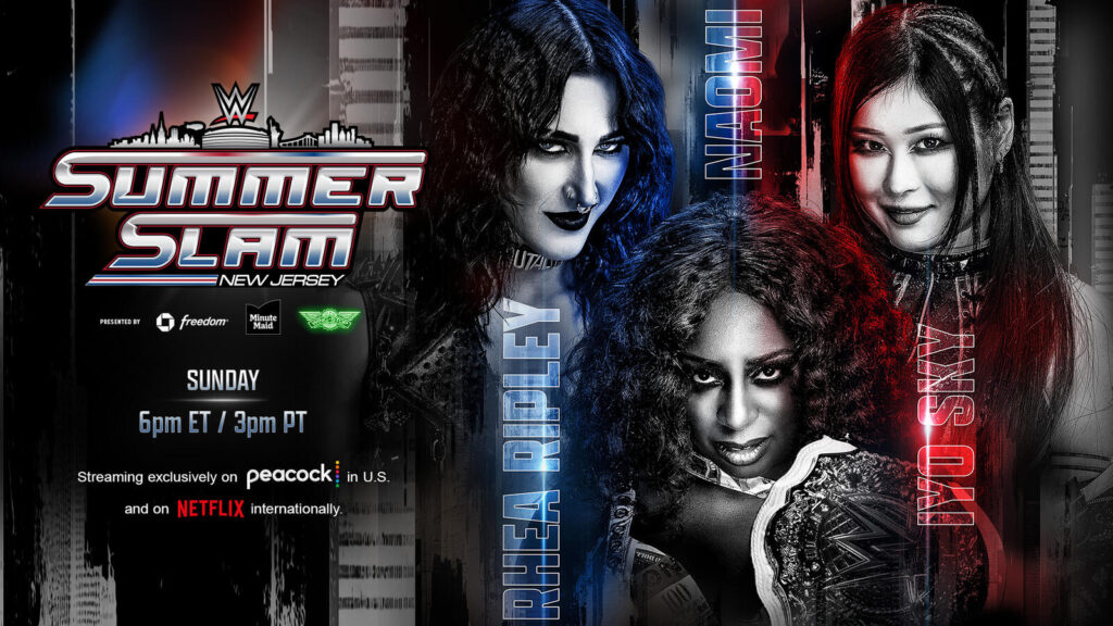 SummerSlam 2025 no Netflix: Horários, Lutas e Como Assistir 5 Naomi defende o título feminino mundial contra Rhea Ripley e Iyo Sky na luta principal do SummerSlam 2025.