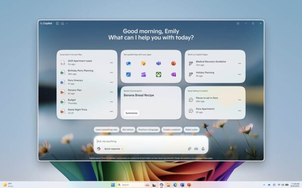 Copilot no Windows 11 ganha busca semântica 3 Nova tela inicial do Copilot no Windows 11 destaca arquivos recentes, apps e conversas com IA