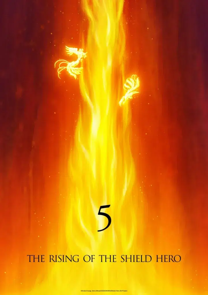 Teaser visual de The Rising of the Shield Hero 5 temporada destacando os heróis e o novo arco