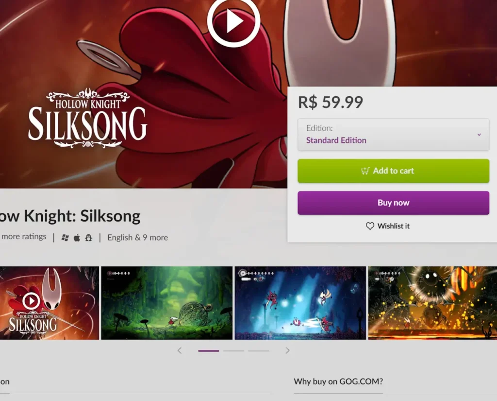 Hollow Knight Silksong disponível na GOG com funcionamento normal durante instabilidades em outras lojas