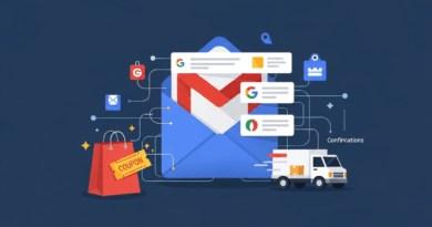 Ilustração: Gmail em destaque; nova Gmail aba compras e entregas para acompanhar pedidos e promoções com relevância
