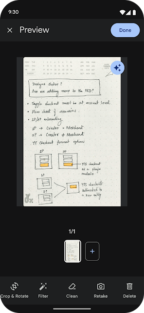 Google Drive scanner ganha editor Material 3 Expressive 4 Antes: interface antiga do editor do Google Drive scanner com barra inferior e prévias pequenas