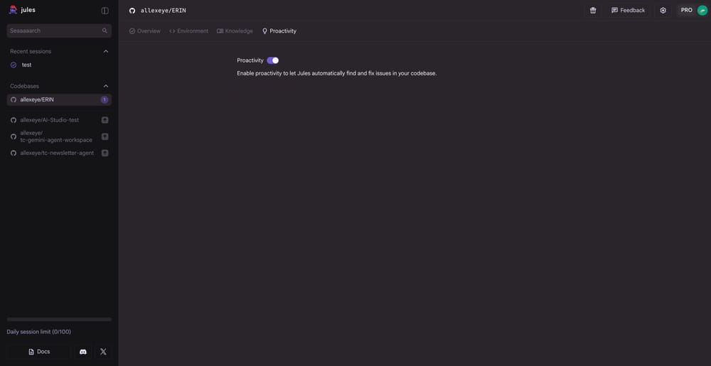 Interface do Jules do Google com seletor de arquivos e busca por repositório