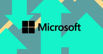 Microsoft investe em treinar modelos de ia: Colagem vetorial do logotipo da Microsoft entre setas e linhas subindo e descendo.