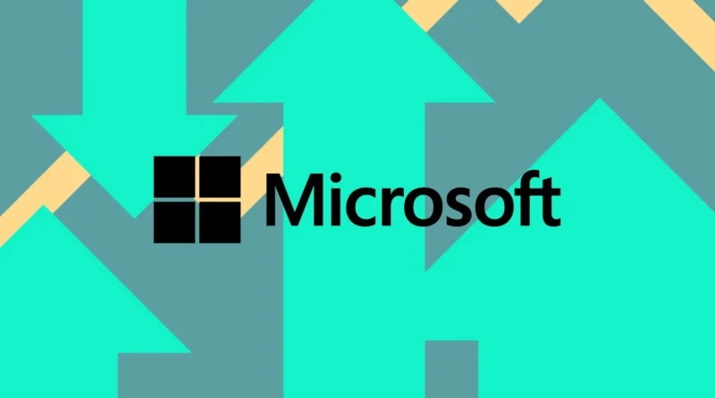 Microsoft investe em treinar modelos de IA próprios 1 Microsoft investe em treinar modelos de ia: Colagem vetorial do logotipo da Microsoft entre setas e linhas subindo e descendo.