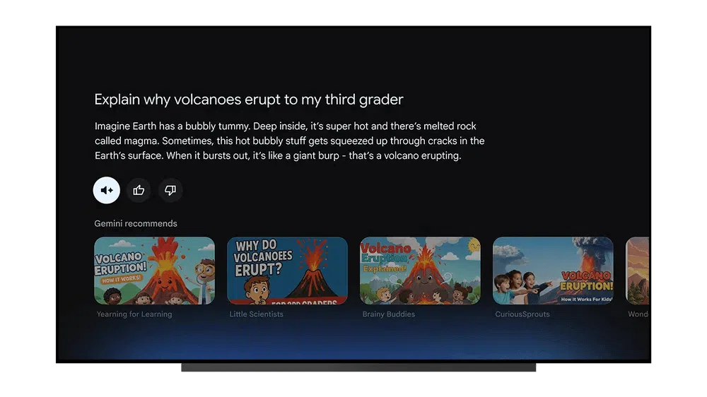 Gemini no Google TV começa a chegar hoje 3 Exemplo: Gemini no Google TV explicando erupções vulcânicas