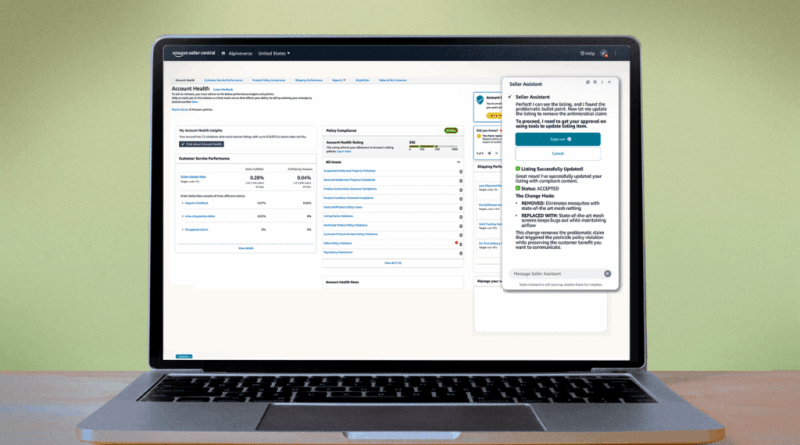 Agente de IA da Amazon no Seller Assistant gerindo tarefas de vendedores