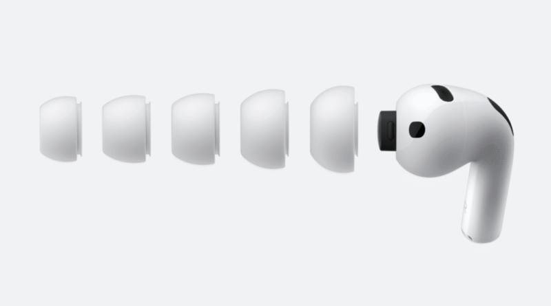 AirPods Pro 3: tradução em tempo real e monitor cardíaco 3 AirPods Pro 3 com estojo e pontas de silicone em vários tamanhos, destacando ajustes de conforto e design mais compacto; palavra-chave: AirPods Pro 3 tradução em tempo real