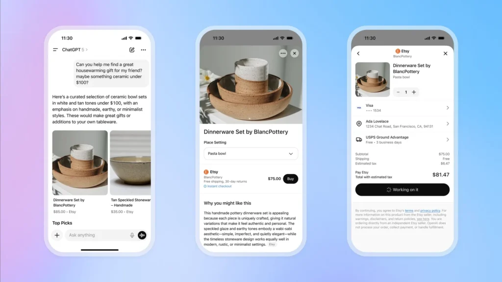 Compras pelo ChatGPT: Instant Checkout chega 3 OpenAI criou protocolo aberto para integrar sistemas de varejo (imagem: divulgação)