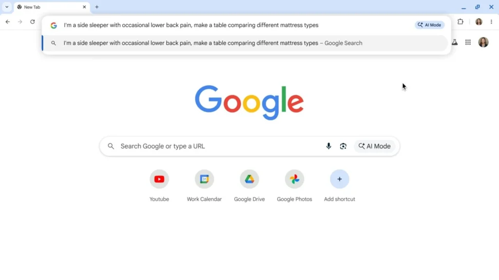 Captura ilustra o Modo IA do Gemini no Chrome diretamente na barra de endereços