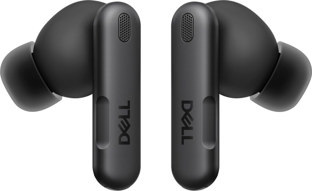 Detalhe dos Dell Pro Plus Earbuds com seis microfones e duas VPUs