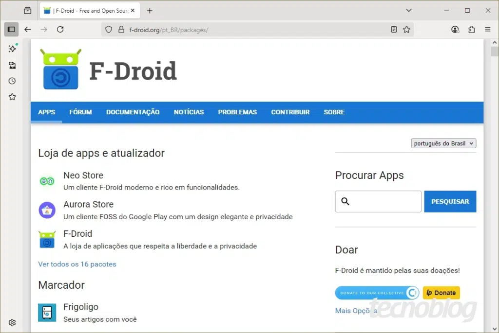 F-Droid pode fechar com nova regra do Google 3 Site do F-Droid em destaque; nova regra do Google para Android
