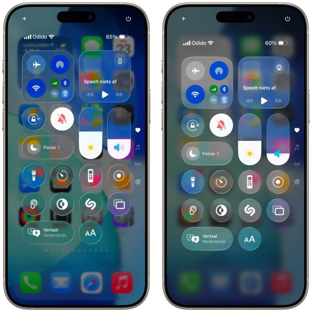 iOS 26 Liquid Glass antes e depois: comparação de transparências e profundidade no novo design