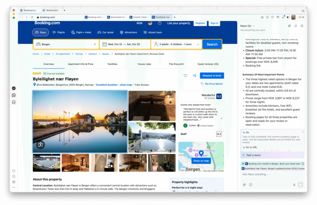 Neon Do em ação no Opera Neon, automatizando abas e preenchendo formulários com IA