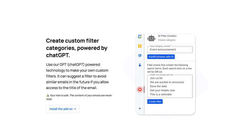 Extensões do Gmail: 5 add-ons para organizar o inbox 10 Tela do Clean Inbox mostrando criação de filtros com IA (chatGPT); destaque para categorias personalizadas
