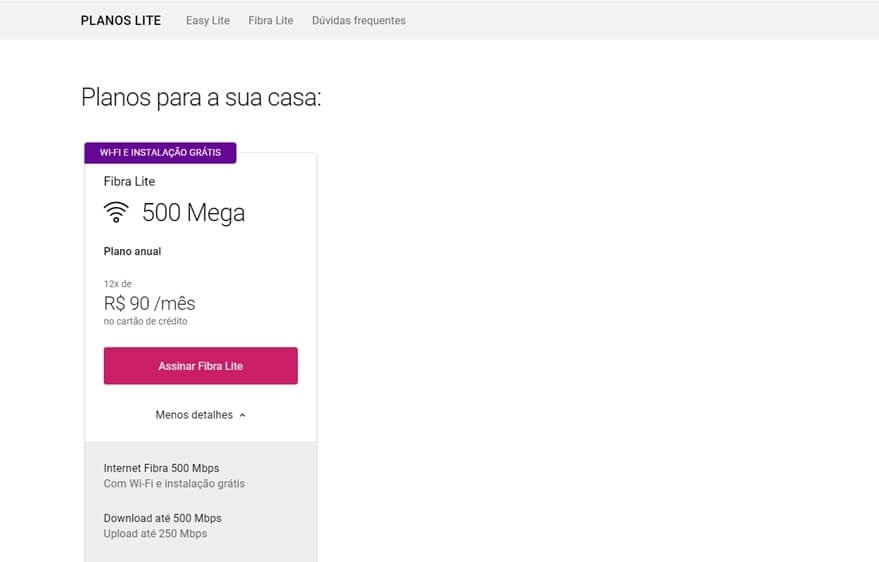 Vivo Fibra Lite: 500 Mb/s por R$ 90 no cartão 3 Vivo Fibra Lite plano pré-pago com 500 Mb/s por R$ 90 no cartão de crédito