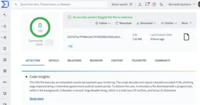 Phishing com SVG: VirusTotal acha 44 indetectados 4 Ilustração de phishing com SVG detectado pela VirusTotal na Colômbia