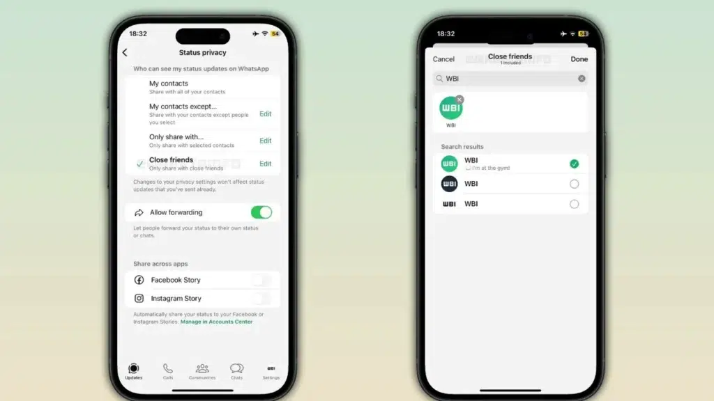 Close Friends do WhatsApp: Tela do WhatsApp mostrando opção de Status para amigos próximos, similar ao Close Friends do Instagram