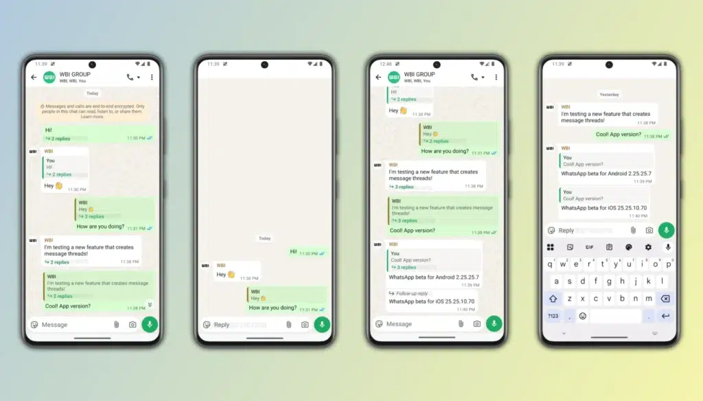 WhatsApp testa respostas em tópicos nos grupos 3 WhatsApp respostas em tópicos: telas separadas reúnem replies de uma mensagem em grupos