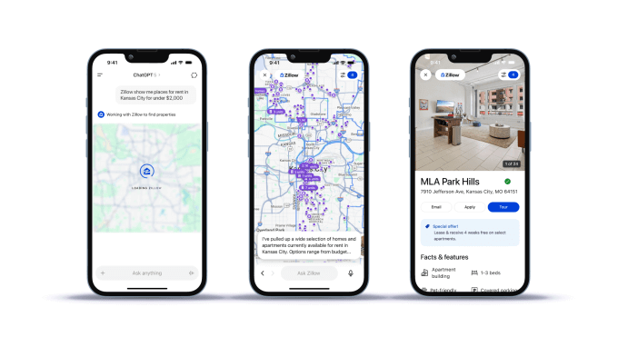 OpenAI lança apps no ChatGPT com Apps SDK 3 Mockup do app Zillow dentro do ChatGPT — mapa interativo de aluguel