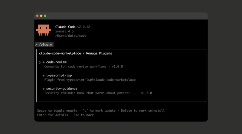 Banner do Claude Code plugins com anúncio do suporte a plugins em beta público, incluindo slash commands, agentes, MCP servers e hooks