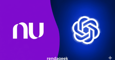 Marcas do Nubank e do ChatGPT Go sobre fundo abstrato nas cores roxa e verde