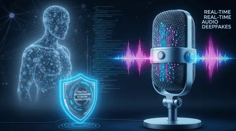 RendaGeek: Sua Fonte de Renda Extra e Paixões Geek 11 Conceito: telefone quebrado com pixels saindo do fone, simbolizando deepfakes de áudio em tempo real e vishing