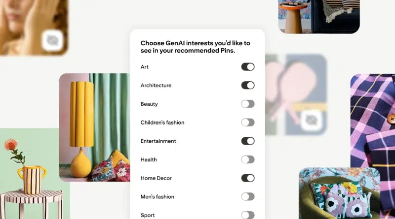 Pinterest adiciona controles por categoria para limitar conteúdo gerado por IA no feed, com rótulos de GenAI mais visíveis