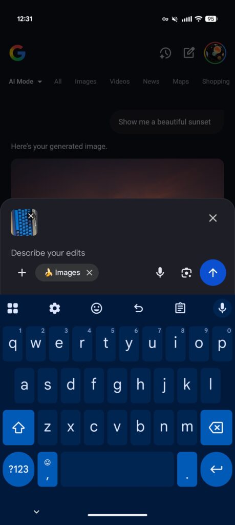 Nano Banana chega ao AI Mode e ao Google Lens 11 Exemplo de interface do AI Mode com opções de edição e geração de imagem