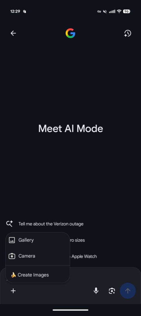 Nano Banana chega ao AI Mode e ao Google Lens 9 Tela do AI Mode mostrando prompt para descrever a imagem e opção de gerar arte