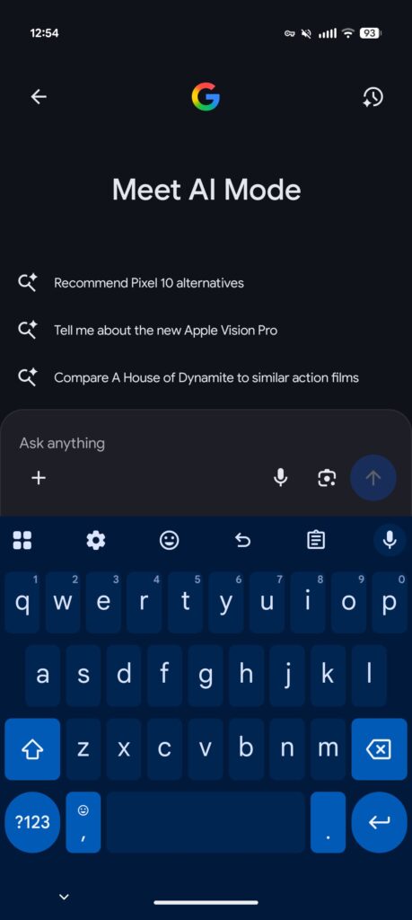 Nano Banana chega ao AI Mode e ao Google Lens 8 Menu do AI Mode com ícone de mais, opções de Galeria, Câmera e Criar imagens com IA