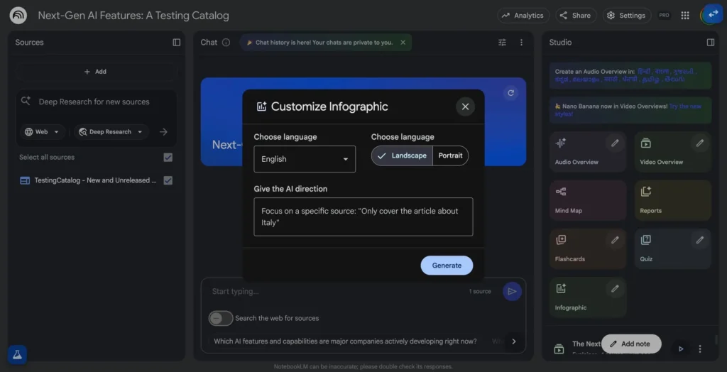 Visual do NotebookLM destacando próximos recursos de IA e melhorias de design
