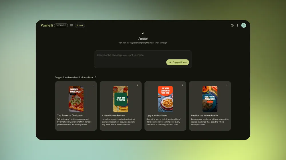 Pomelli Google Labs traz IA para conteúdo de marca empresarial 6 Tela de ideias de campanha Pomelli
