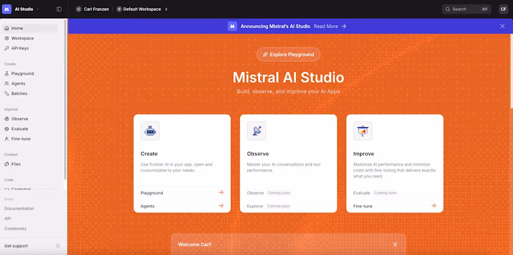 Mistral AI Studio: produção com observabilidade 5 Captura de tela do Mistral AI Studio com interface de seleção de modelos e playground; crédito: VentureBeat