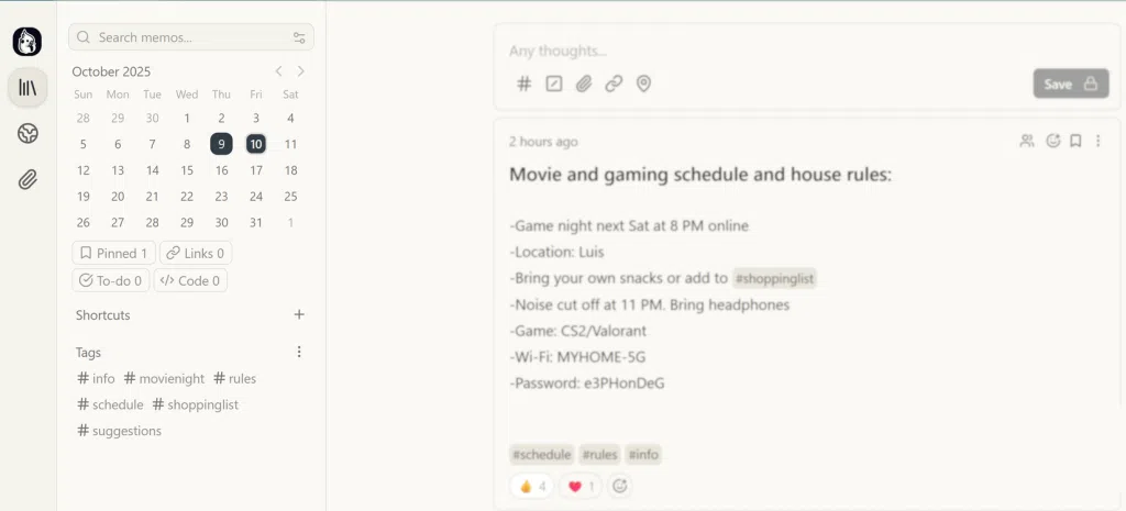 Memos: alternativa open-source ao Google Keep para grupos 8 Busca e filtros no Memos mostrando resultados por hashtag e autor