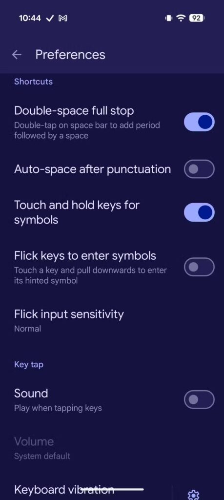 Configurações do teclado Android que você ignora 9 Preferências do Gboard com a opção de toque e segurar para símbolos