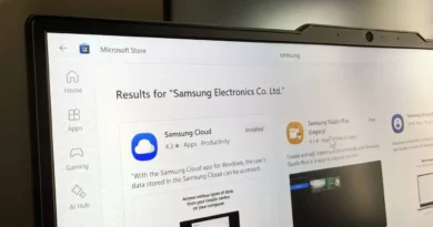 4 apps do Windows que você precisa se usa Samsung 8 Microsoft Store aberta em um laptop mostrando apps da Samsung para Windows, como Gallery, Notes, Flow e Smart Switch