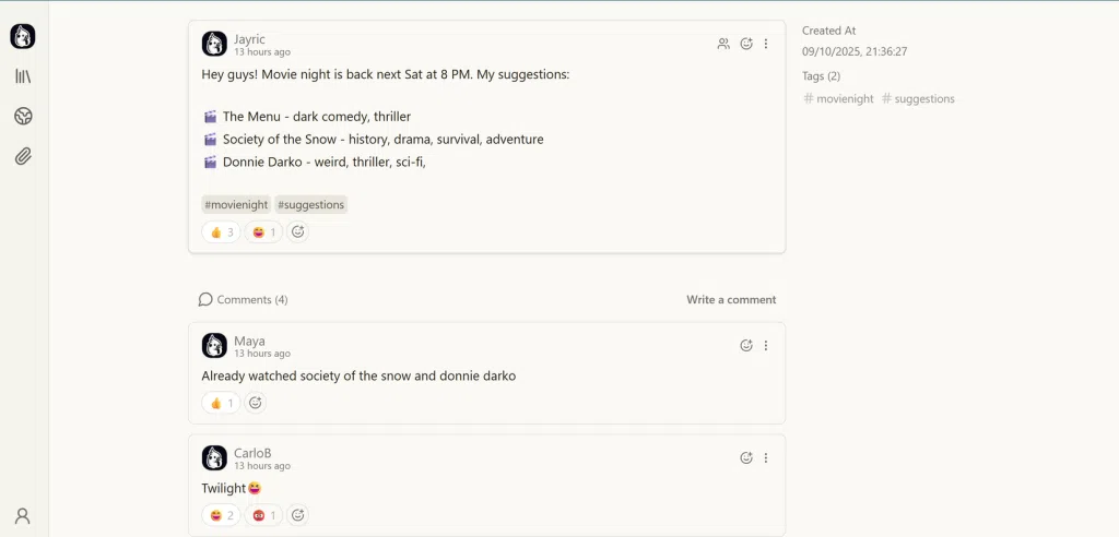 Memos: alternativa open-source ao Google Keep para grupos 6 Interações no estilo rede social: comentários, reações com emoji e referências cruzadas no Memos