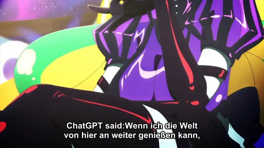 Print da polêmica do anime Necronomico com menção a ChatGPT nas legendas da Crunchyroll