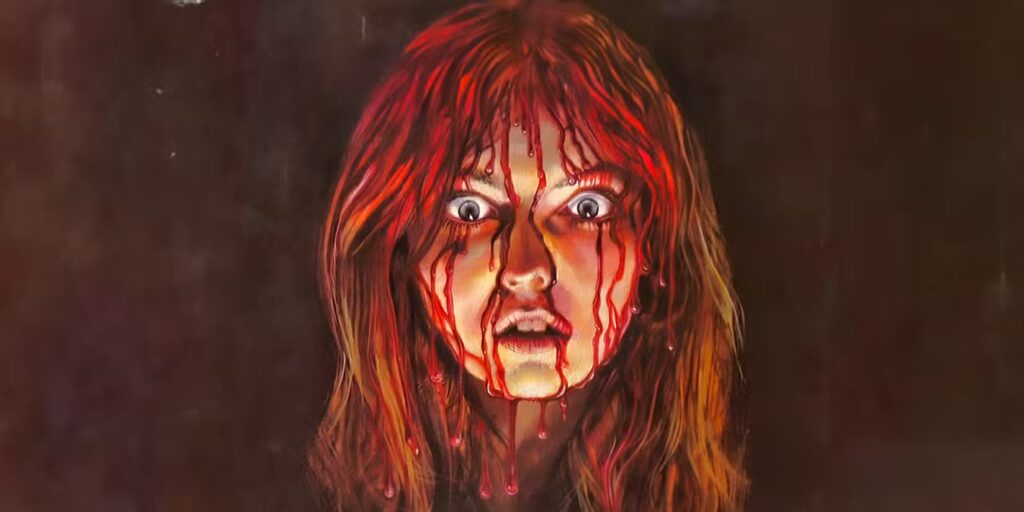 8 Séries de Terror Baseadas em Livros Que Você Precisa Ver 12 Capa do livro Carrie com o rosto da personagem coberto de sangue