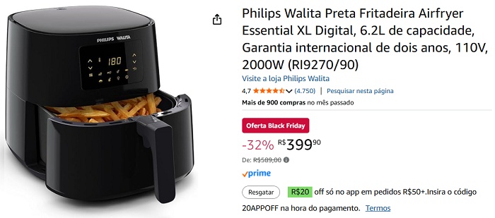 3 Airfryers com até 47% OFF e 90% menos gordura 6 Philips Walita Essential XL Digital 6.2L com painel sensível ao toque