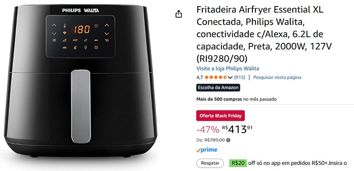 3 Airfryers com até 47% OFF e 90% menos gordura 7 Airfryer Philips Walita Conectada com Alexa