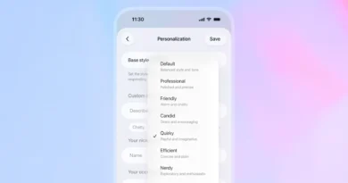 Interface móvel do GPT-5.1 mostrando novas opções de personalização de tom e estilo no ChatGPT