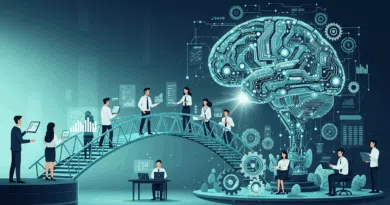 IA nas empresas: Colaboradora usando IA em ambiente corporativo