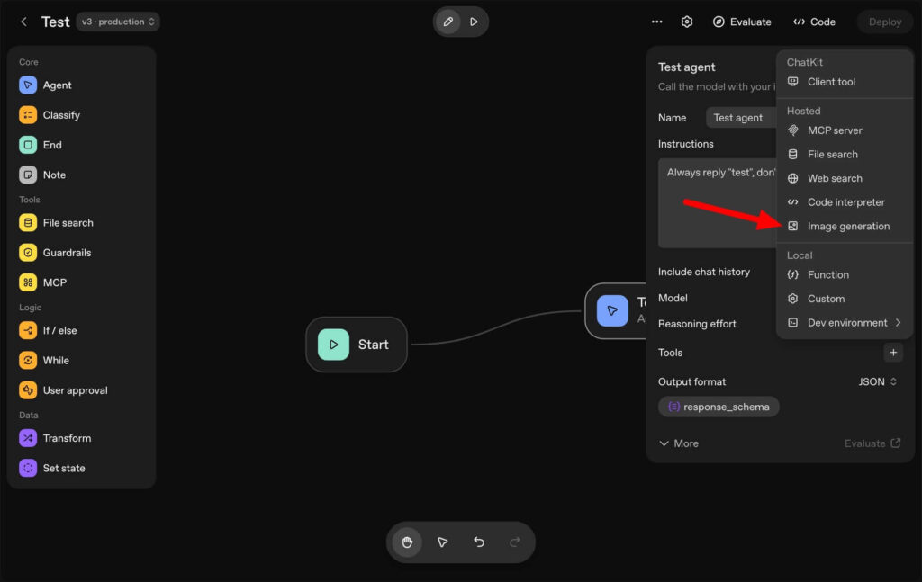 Captura de tela mostrando o botão de publicação de workflows do ChatGPT no Agent Builder