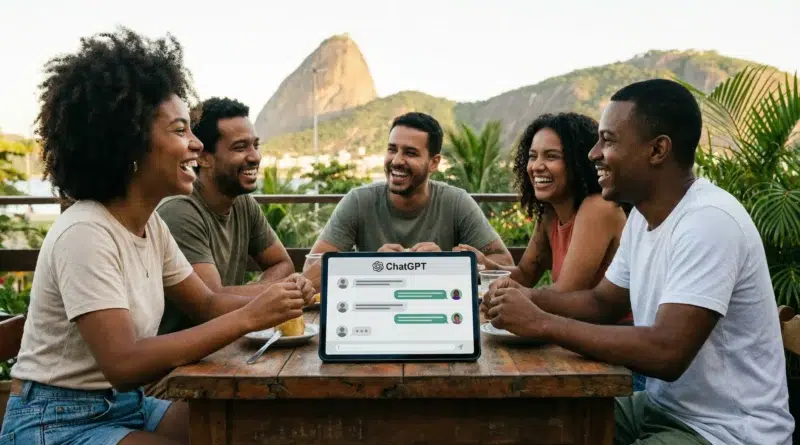 ChatGPT libera conversas em grupo: Logotipo da OpenAI sobre fundo verde, representando inovação tecnológica.