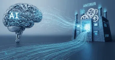 Ilustração digital representando inteligência artificial em tons de laranja e marrom